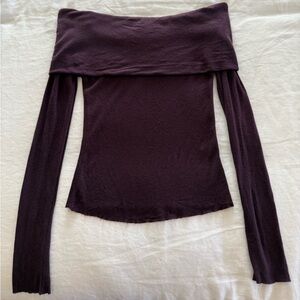 Aritzia Off The Shoulder Long Sleeve Top Plum